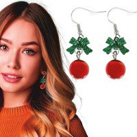 Boucles d'oreilles à boules de Noël et noeud - 1 paire