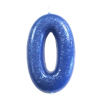Bougie chiffre 0 bleue pailletée - 6,5 cm