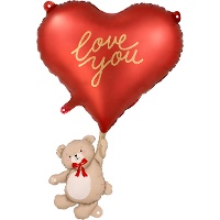 Ballon en forme de coeur rouge avec ourson en peluche « Love You »