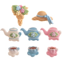 Figurines en sucre 2D - tasses, chapeaux et bouquets - 48 pièces