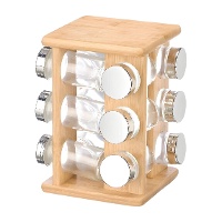 Porte-épices rotatif avec 12 bocaux - 22 x 16 x 16 cm en bambou