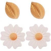 Fleurs blanches et feuilles dorées en azyme - 10 pièces