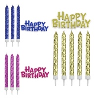 Ensemble de bougies torsadées avec plaque Happy Birthday colorée - PME - 17 pièces