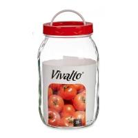 Bocal de 2 L transparent avec couvercle rouge et poignée
