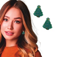 Boucles d'oreilles vertes en forme d'arbre de Noël - 1 paire