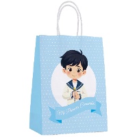 Sac de communion bleu à pois - 21 x 15 x 8 cm