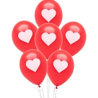 Ballons en latex rouges 30 cm avec coeur blanc - lot de 6