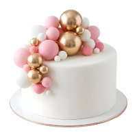 Topper pour gâteau - boules rose pastel, dorées et blanches - 32 pièces