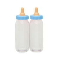 Biberon décoratif en plastique bleu de 13 x 4 cm - 2 unités