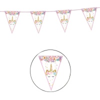Fanion licorne rose floral - 4,00 m