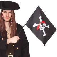 Drapeau pirate avec mât de 42 x 30 cm