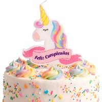 Bougie licorne « Joyeux anniversaire » de 10 x 10 cm