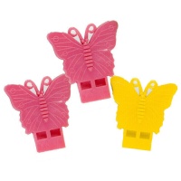Sifflets papillon multicolores - 3 unités