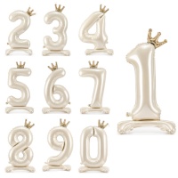 Ballon chiffre crème avec couronne de 84 cm - PartyDeco - 1 unité