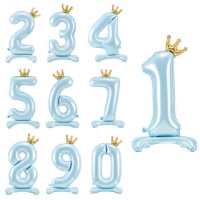Ballon numéro bleu avec couronne de 84 cm - PartyDeco - 1 unité