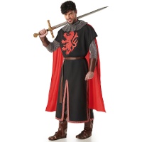Costume de chevalier médiéval noir et rouge pour homme
