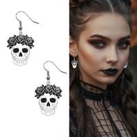 Boucles d'oreilles têtes de mort avec fleurs - 1 paire