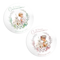 Autocollants pour Ma Première Communion avec église de 5 cm - 24 unités
