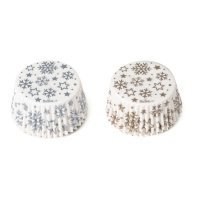 Capsules pour cupcakes flocons de neige dorés et argentés - Decora - 36 unités