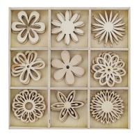 Figurines en bois découpé de fleurs - 27 unités