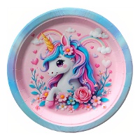 Assiettes Licorne rose enchantée 18 cm - lot de 8