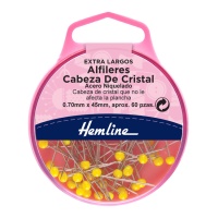 Épingles à tête de verre jaune de 45 x 0,7 mm - Hemline - 60 unités