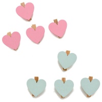 Pinces en bois avec coeur coloré de 3,5 cm - 4 unités
