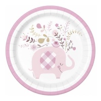 Assiettes Pink Elephant Floral de 18 cm - 8 unités