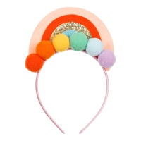 Bandeau arc-en-ciel avec pompons pastel