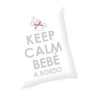 Coussin blanc de BÉBÉ À BORD avec noeud rose