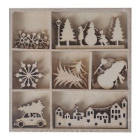 Figurines en bois découpé de village de Noël - Artis decor - 35 unités
