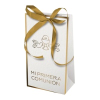 Boîte cadeau de 12,5 x 6,5 x 4,3 cm avec ruban de Communion Dorée - 2 unités