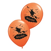 Ballons en latex orange Sorcière d'Halloween de 30 cm - 6 unités