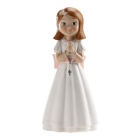 Figurine pour gâteau de Première Communion fille avec chapelet de 16 cm