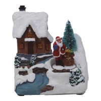 Petite maison avec le Père Noël avec musique et lumière 11 x 13 cm