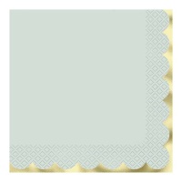 Serviettes vert pastel avec bordure dorée de 16,5 x 16,5 cm - 16 unités