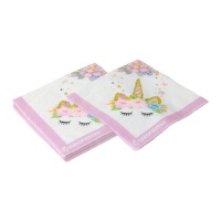 Serviettes de licorne florales de 16,5 x 16,5 cm - 12 unités