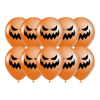 Ballons en latex d'Halloween avec citrouilles sinistres de 30 cm - Party love - 10 unités