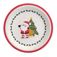 Assiettes de Père Noël rouge et blanc de 23 cm - 6 unités
