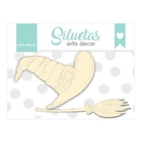 Chipboard de Chapeau de sorcière et Balai - Artis decor - 2 unités