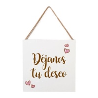 Panneau en bois Laissez-nous votre souhait 20 x 20 x 2 cm