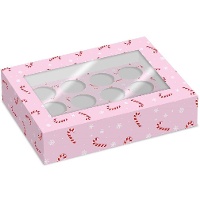 Boîte pour 12 cupcakes motif bâton de sucre d'orge - 2 unités