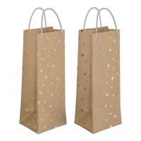 Sac à vin de 33 x 11,5 x 5 cm en kraft avec des étoiles - 1 unité