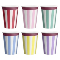 Gobelets de 270 ml à rayures colorées - 6 unités