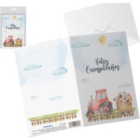 Carte d'anniversaire Ferme Aquarelle Enfant