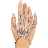 Bracelet avec bague en forme de squelette métallique argenté