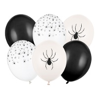 Ballons en latex d'Halloween avec des motifs d'araignées de 30 cm - 50 unités