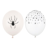 Ballons en latex de Halloween avec araignées de 30 cm - 50 unités