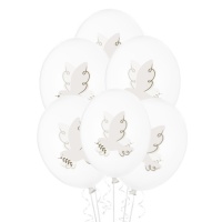 Ballons en latex avec colombe de 30 cm - PartyDeco - 6 unités