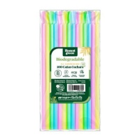 Pailles de 20,3 cm en plastique biodégradable colorées avec cuillère - Honest Green - 100 unités